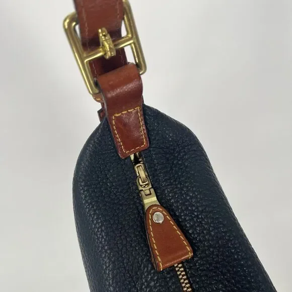 Dooney And Bourke Hobo Bag Pebbled Leather Black And Tan Shoulder Bag - Picture 12 of 16